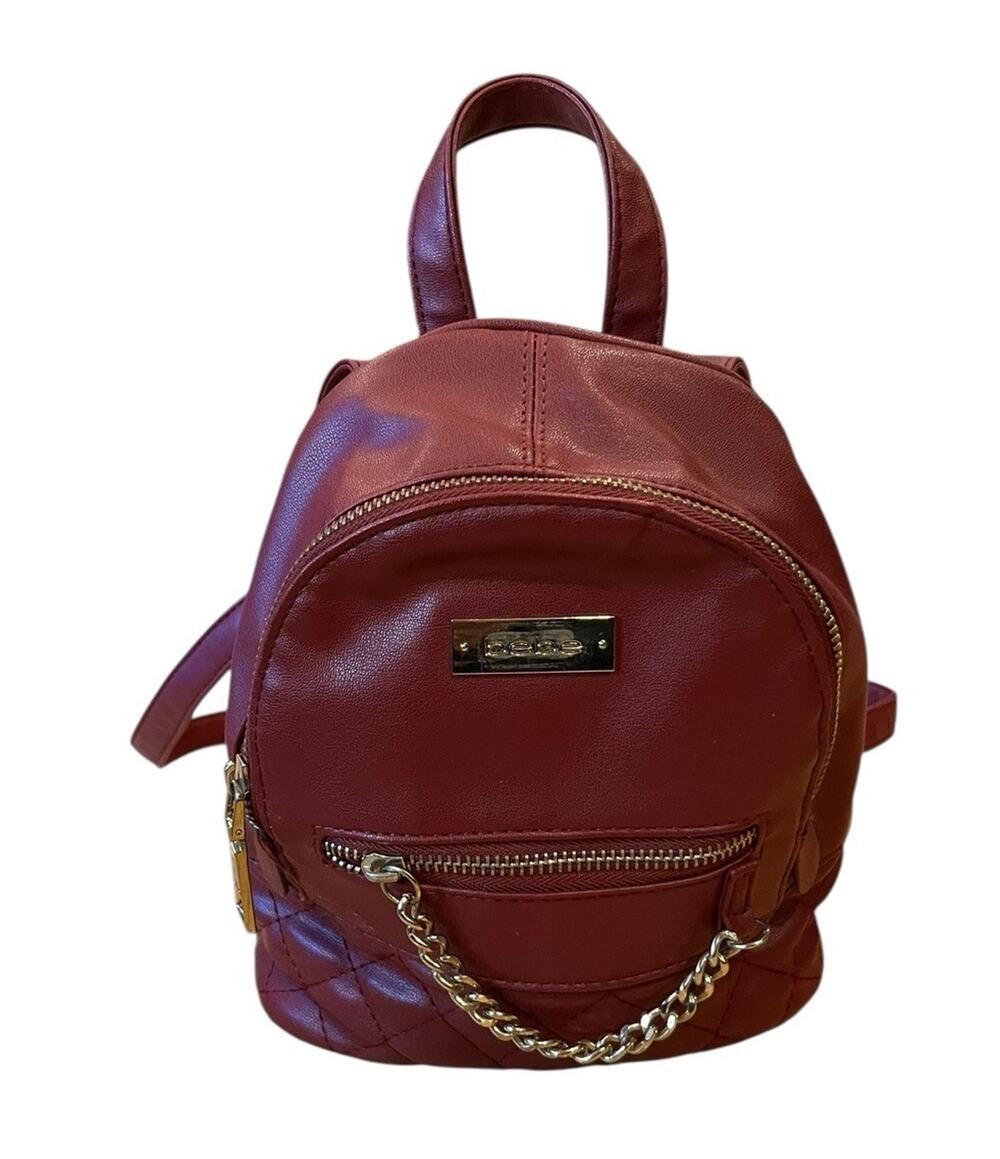 BEBE Burgundy Faux Leather Quilted Mini Backpack Purse w Gold Chain Gianna Baby